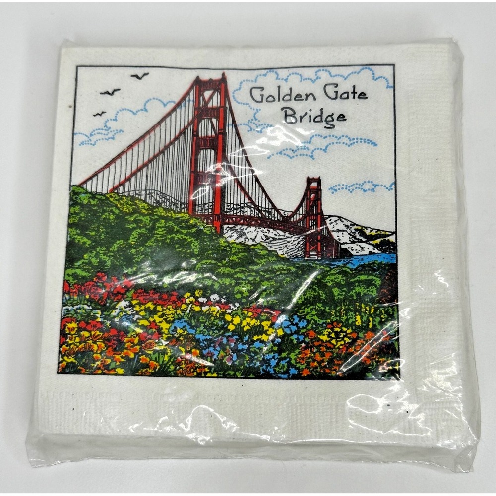 Vtg Beverage Napkins Golden Gate Bridge Flowers Birds Paper Set of 20 New